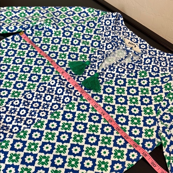 Boden Doublecloth Blouson sleeve 100%Cotton top, navy green and white, sz 6 NWOT - Picture 8 of 13